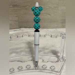 Handmade Turquoise and White Beaded Pen